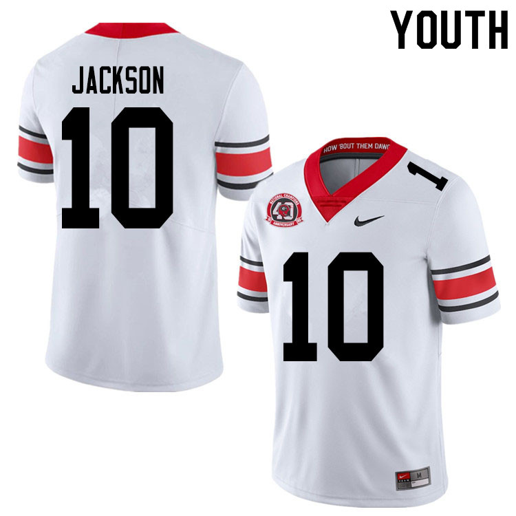 Georgia Bulldogs Youth Kearis Jackson #10 White 2020 1980 National Champions 40th Anniversary Stitched College UGA Football Jersey 23AW018IU